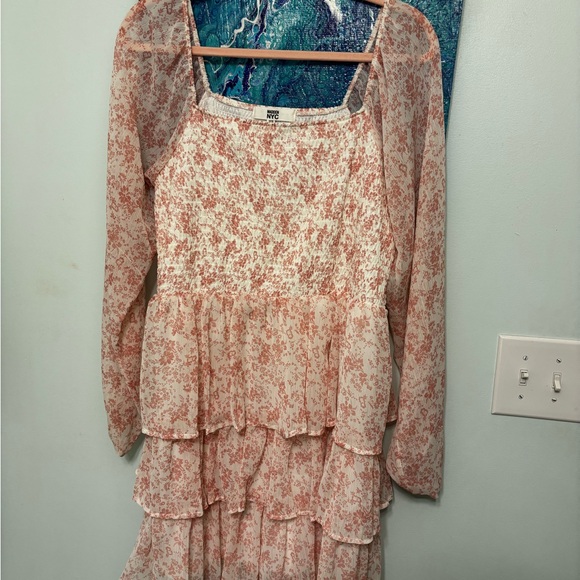 Madden NYC Long Sleeve Pink Tiered Dress - Picture 2 of 7